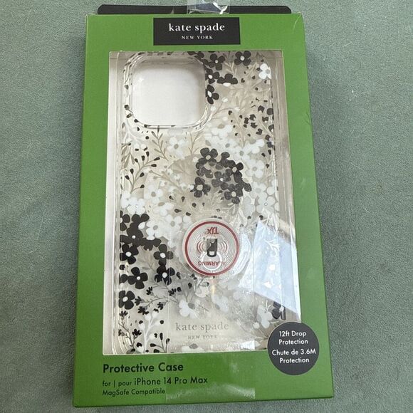 Kate Spade Protective Magsafe Case iPhone 14 Pro Max black Gold white Flower New - Picture 1 of 5
